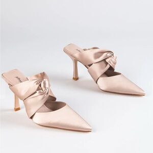 Jeffrey Campbell Tied Up Satin Heel in Champagne